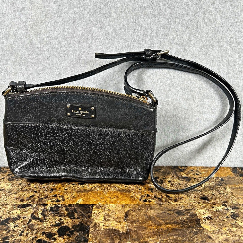DMG* Kate Spade New York Black Pebbled Crossbody Bag Zip, Adjustable Strap, Gold